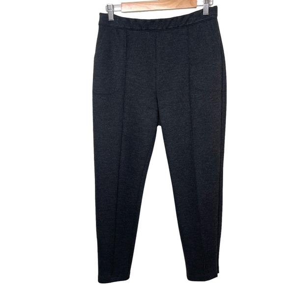ST. JOHN Ponte Knit Charcoal Gray Stretch Pull On Tapered Zippered Ankle Pant 8